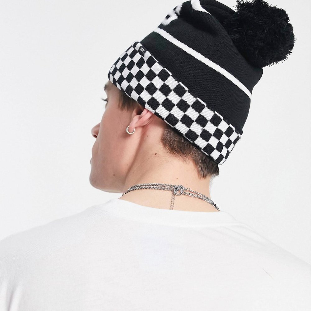 Vans WM Spirit Pom Black Checker Beanie Skateboarding Hat Women Men VN0A5LG3BLK - Picture 6 of 9
